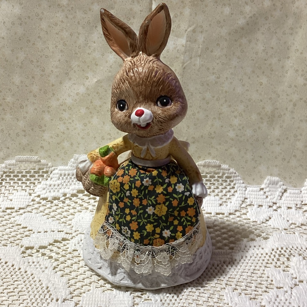 Vintage Easter Bunny Bank Yellow Dress with White Apron Ceramic Figurine